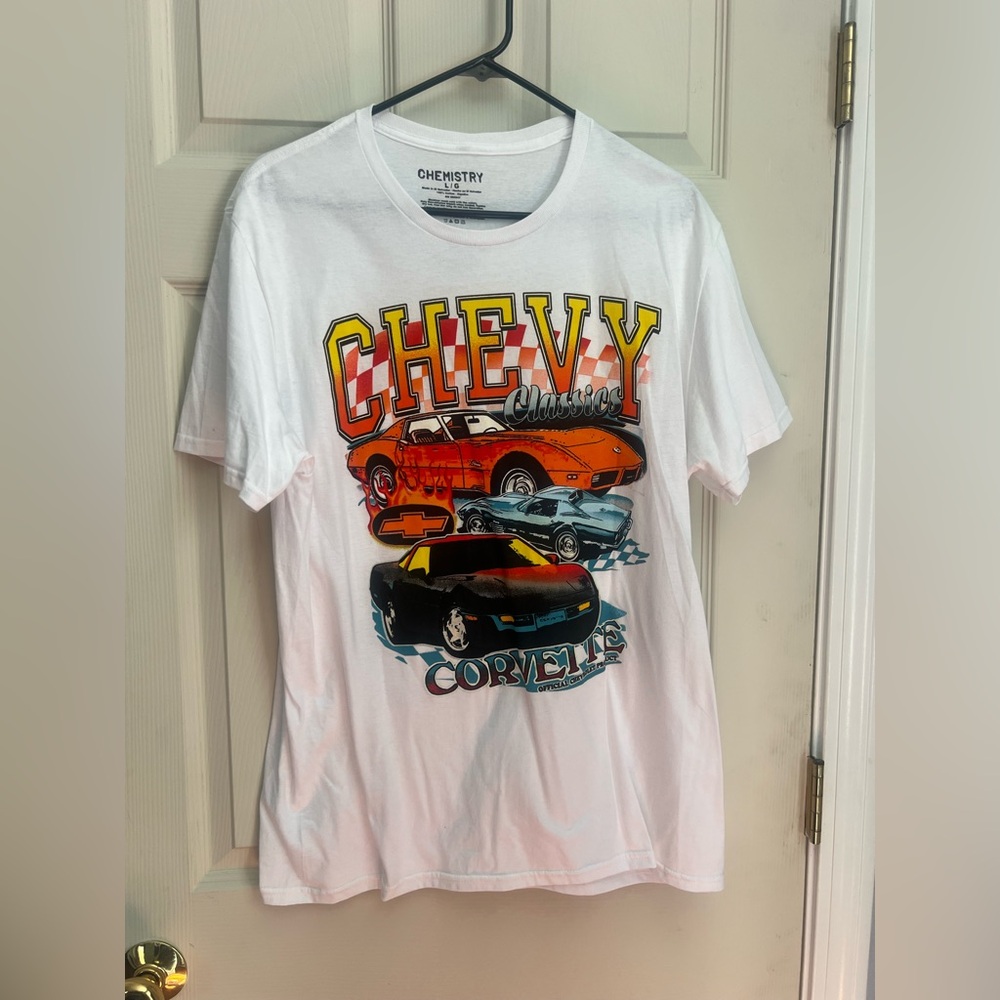 Chevy white cotton short sleeve T-shirt Large